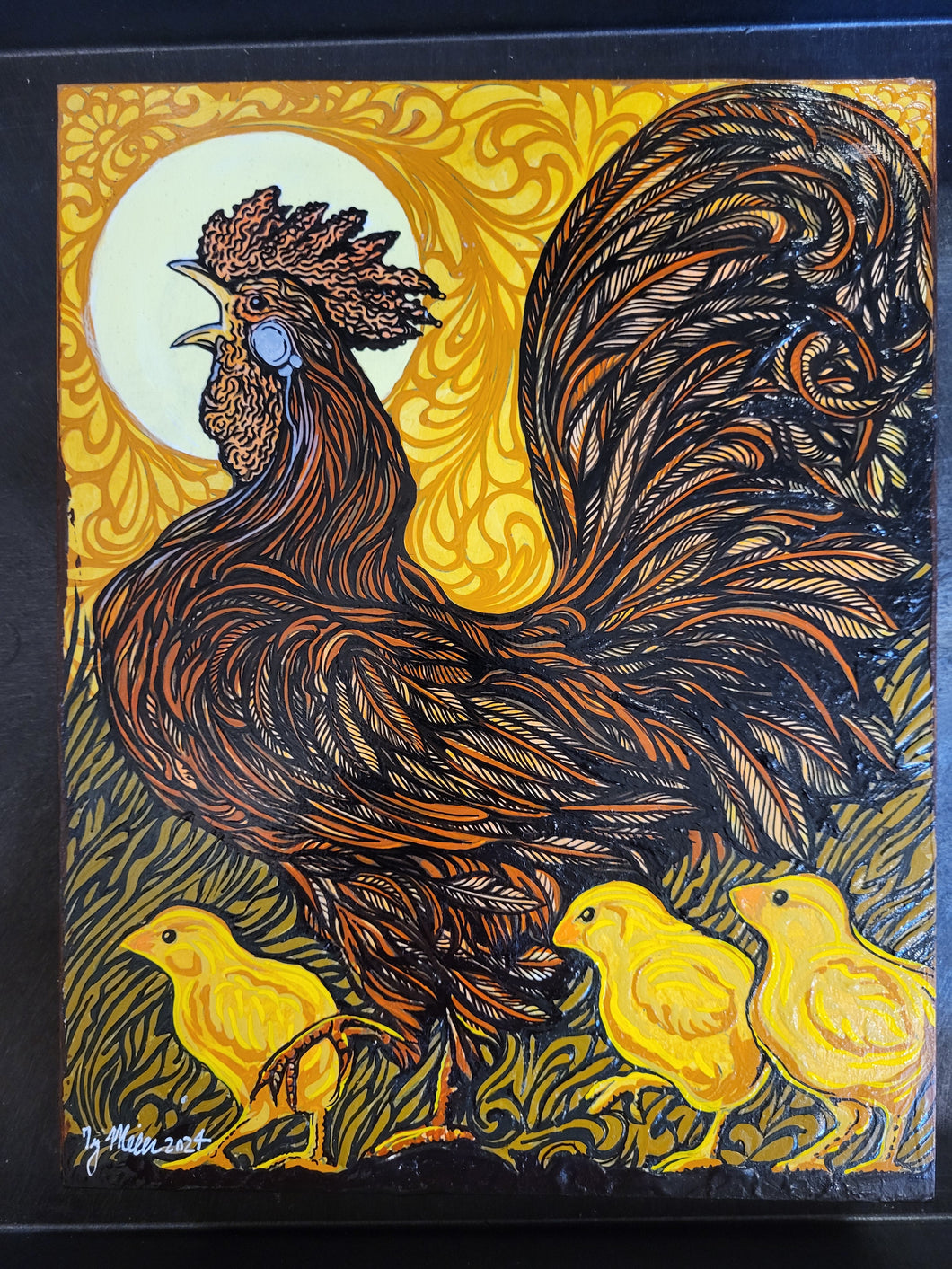 Painting - Honey Rooster & Chicks