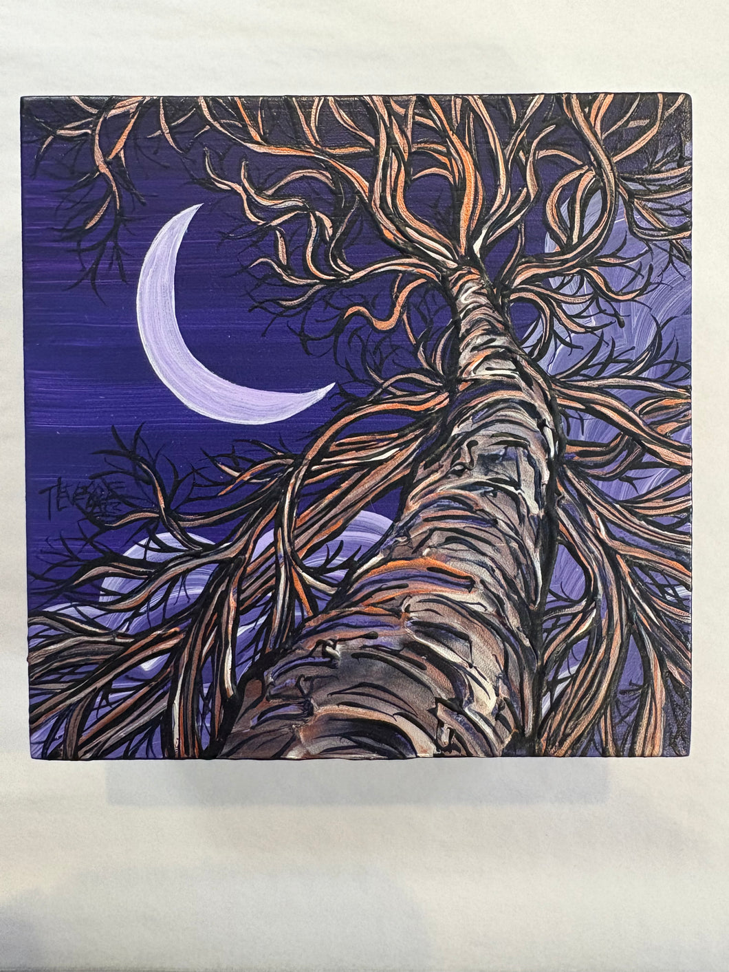 Painting- Crescent Moon Tree Clouds
