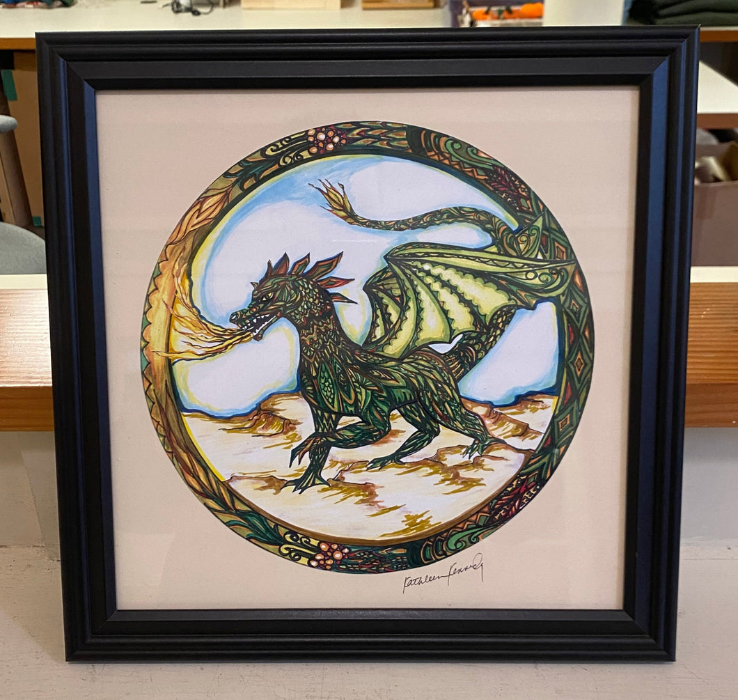 Framed Print- Green Dragon 12x12