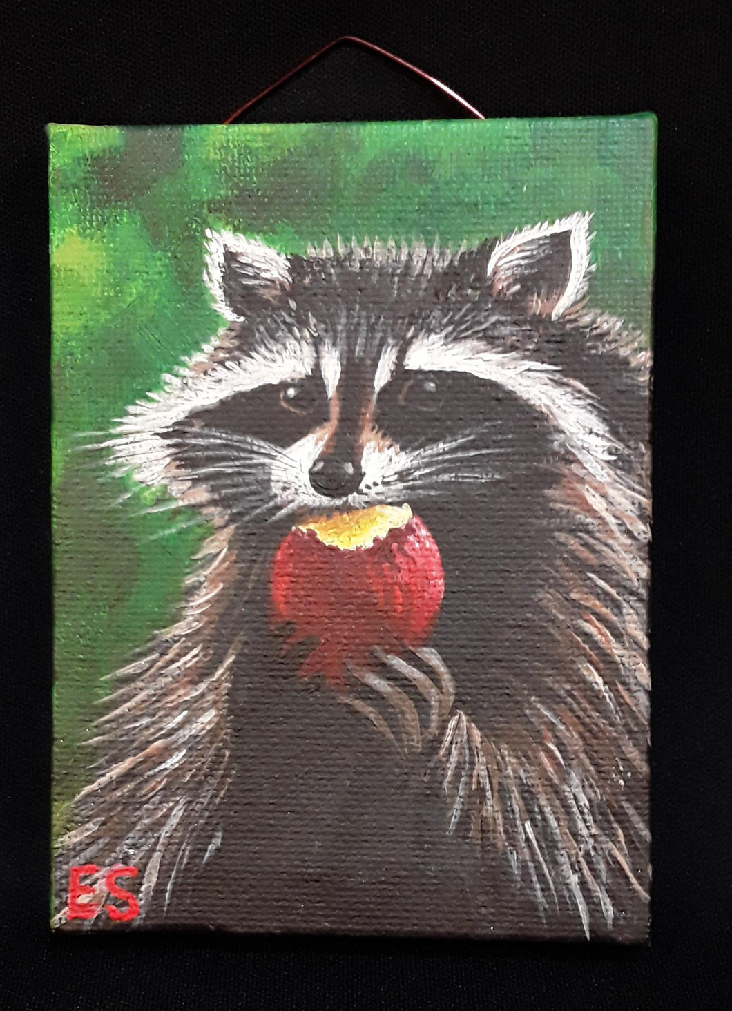 Micro- Raccoon Eating Apple 3x4