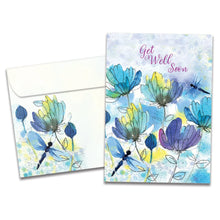 Load image into Gallery viewer, TF Card- Blue Floral Dragonflies, Get Well 22197

