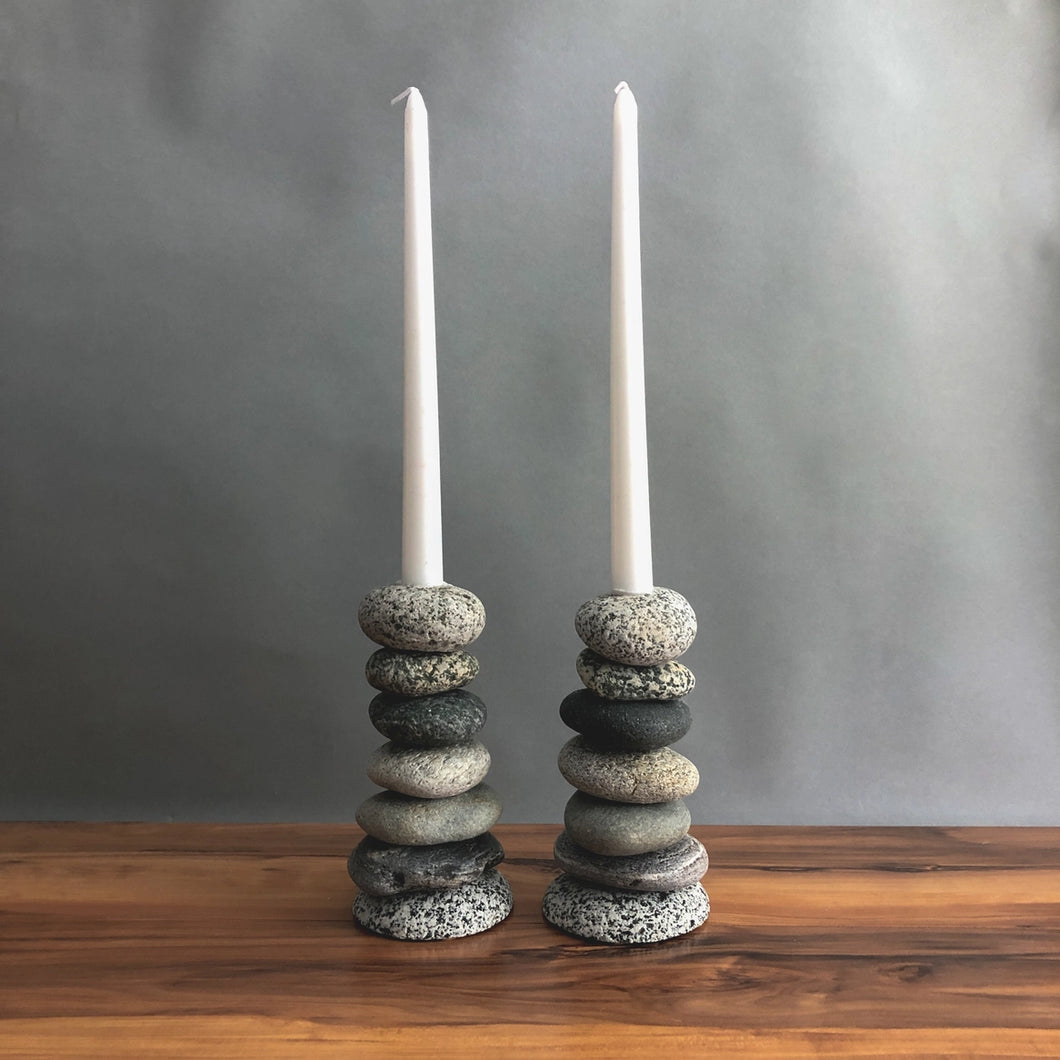 Stone- Cairn Candlestick Holder-Single