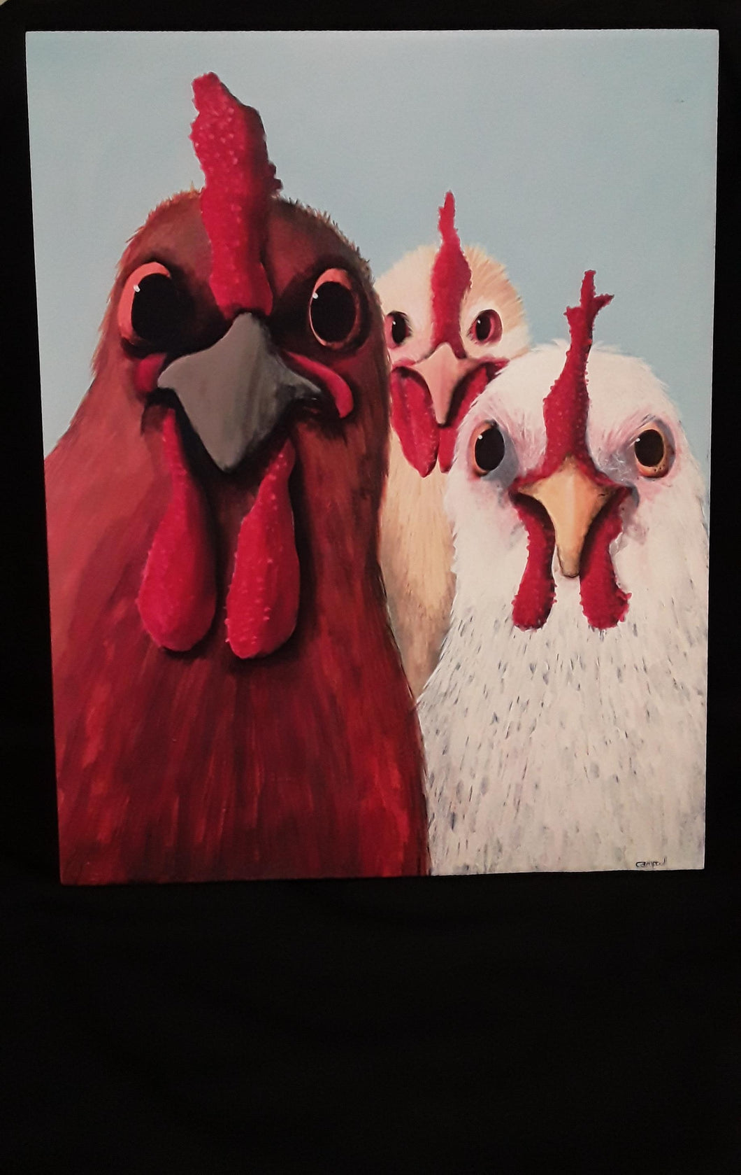 Box Print- Three Chickens 8x10